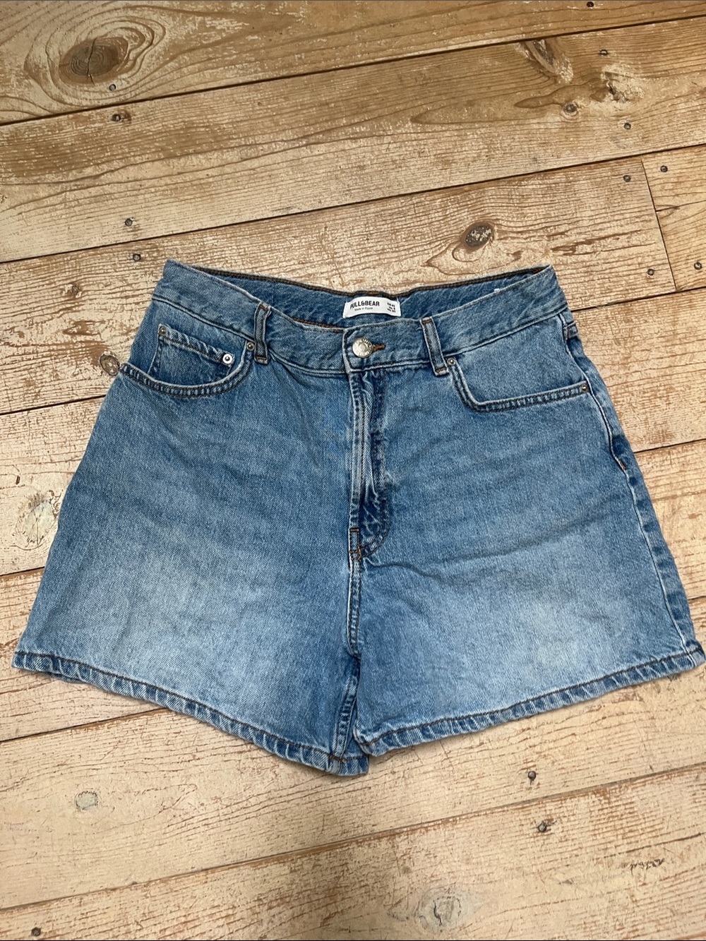 Pull&Bear Classic Blue Denim High-Rise Shorts